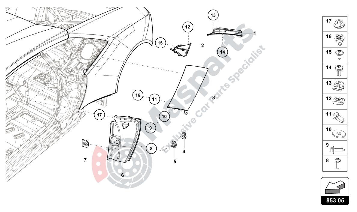 853-EXT - INT SIDE MEMBER, REAR PANEL UPPER parts diagram