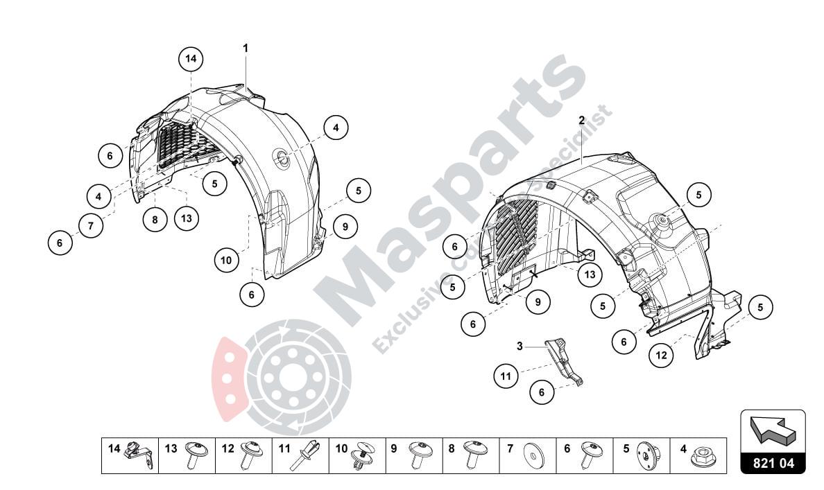 821-FENDER AND WHEELHOUSE parts diagram